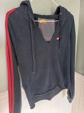 Aviator Nation Navy V-Neck Hoodie with 4 Stripe Accents Small